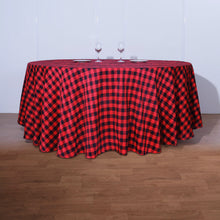 Round Black & Red Checkered Gingham Polyester Buffalo Plaid Tablecloth 120 Inch