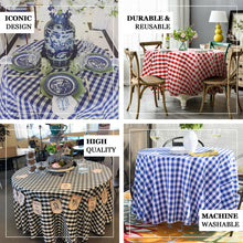 Buffalo Plaid Tablecloth | 120" Round | White/Blue | Checkered Gingham Polyester Tablecloth