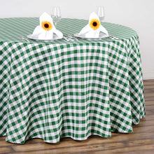 White & Green Checkered Gingham Buffalo Plaid 120 Inch Round Polyester Tablecloth