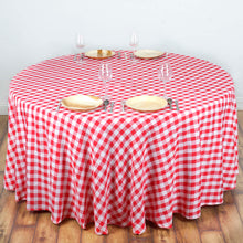 Buffalo Plaid Tablecloth | 120 inch Round | White/Red | Checkered Gingham Polyester Tablecloth