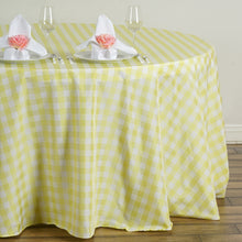 Buffalo Plaid Tablecloths | 120 inch Round | White/Yellow | Checkered Gingham Polyester Tablecloth