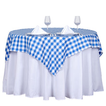 Buffalo Plaid Polyester Square Table Overlay In White/Blue 54 Inch