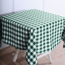 Square White & Green Checkered Gingham Tablecloth 54 Inch x 54 Inch Buffalo Plaid Polyester