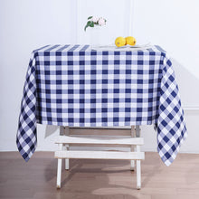 Navy Blue White Square Buffalo Plaid Checkered Polyester Tablecloth 54 Inch x 54 Inch