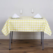 Buffalo Plaid Table Overlay In White & Yellow Checkered Gingham 54 Inch Square Polyester
