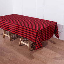 Black And Red 60 Inch x 102 Inch Rectangular Buffalo Plaid Tablecloth in Polyester Linen