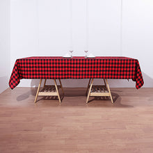 Black And Red Checkered Polyester Linen Tablecloth in Buffalo Plaid 60 Inch x 102 Inch