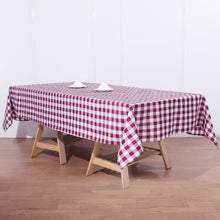 Rectangular White & Burgundy Checkered Polyester Linen Buffalo Plaid Tablecloth 60 Inch x 102 Inch