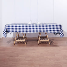 60 Inch x 102 Inch Rectangular Plaid Polyester Linen Tablecloth in White Navy Blue