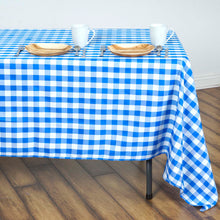 Buffalo Plaid White & Blue Checkered Polyester Tablecloth 60 Inch x 126 Inch Rectangular