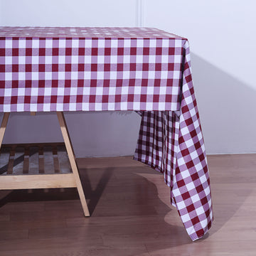 Experience Timeless Elegance with the White/Burgundy Seamless Buffalo Plaid Tablecloth