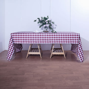 Elevate Your Dining Experience with the White/Burgundy Seamless Buffalo Plaid Rectangle Tablecloth