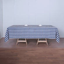 Navy and White Checkered Tablecloth 60 Inch x 126 Inch Buffalo Plaid Polyester