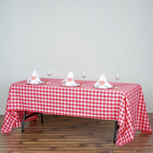 White & Red Checkered Buffalo Plaid 60 Inch x 126 Inch Rectangular Polyester Tablecloth