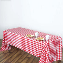 Polyester Buffalo Plaid 60 Inch x 126 Inch Rectangular Tablecloth In White & Red Checkered