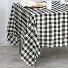 Checkered Gingham Polyester 70 Inch x 70 Inch Square Tablecloth In White & Black Buffalo Plaid