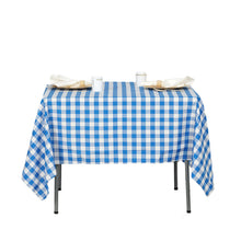 Checkered Gingham Polyester Tablecloth In White & Blue Buffalo Plaid 70 Inch x 70 Inch Square