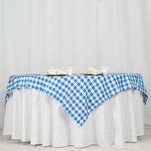 White And Blue Buffalo Plaid Polyester Checkered Gingham Square Table Overlay 70 Inch 