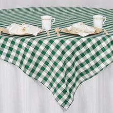 70 Inch Square White And Green Checkered Gingham Polyester Buffalo Plaid Table Overlay