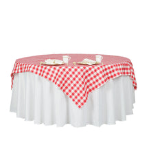 White/Red Checkered Gingham Table Overlay 70 Inch Square Polyester