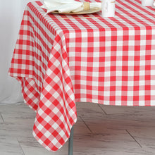 Polyester Tablecloth In White & Red Checkered Gingham 70 Inch x 70 Inch Square Buffalo Plaid