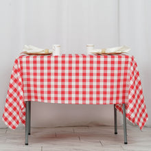 Square 70 Inch x 70 Inch White & Red Checkered Gingham Polyester Buffalo Plaid Tablecloth