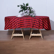 Polyester Buffalo Plaid Tablecloth Round Black And Red 70 Inch