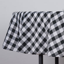 White & Black Checkered Gingham Polyester Buffalo Plaid 70 Inch Round Tablecloth