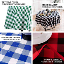 White & Green Checkered Gingham Polyester Tablecloth 70 Inch Round Buffalo Plaid