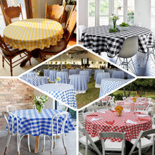 70 Inch Round Checkered Gingham Polyester Tablecloth In White & Blue Buffalo Plaid