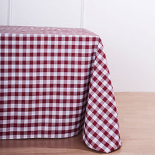 Rectangular White & Burgundy Checkered Polyester Linen Buffalo Plaid Tablecloth 90 Inch x 132 Inch