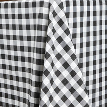 Rectangular Buffalo Plaid Tablecloth 90 Inch x 156 Inch In White & Black Checkered Polyester Linen