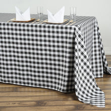 White & Black Checkered 90 Inch x 156 Inch Rectangular Polyester Linen Buffalo Plaid Tablecloth