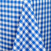 90 Inch x 156 Inch Rectangular Polyester Linen Buffalo Plaid Tablecloth In White & Blue Checkered