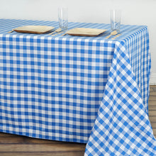 White & Blue Checkered Polyester Linen Tablecloth 90 Inch x 156 Inch Buffalo Plaid Rectangular