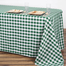 Checkered Rectangular Polyester Linen Tablecloth In White & Green Buffalo Plaid 90 Inch x 156 Inch