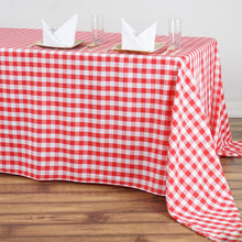 White & Red Checkered Polyester Linen Tablecloth 90 Inch x 156 Inch Rectangular Buffalo Plaid