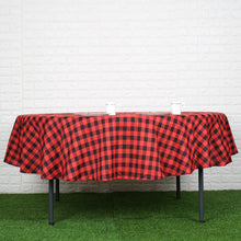 Checkered Polyester Tablecloth Round 90 Inch Buffalo Plaid Black And Red