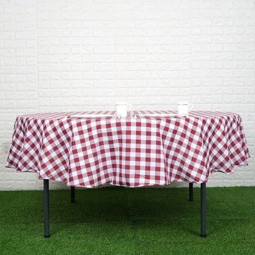 Create a Classy Look with the White/Burgundy Seamless Buffalo Plaid Tablecloth