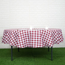 90 Inch Checkered Polyester Round White & Burgundy Buffalo Plaid Tablecloth