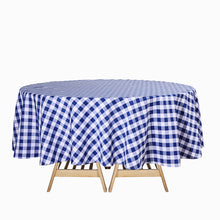 90 Inch Checkered Polyester Round White & Navy Blue Buffalo Plaid Tablecloth