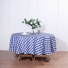 Checkered Polyester Round Buffalo Plaid Tablecloth White & Navy Blue 90 Inch