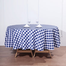 Round White & Navy Blue Checkered Polyester Buffalo Plaid Tablecloth 90 Inch