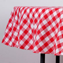 Checkered Polyester Tablecloth In White & Red 90 Inch Round Buffalo Plaid