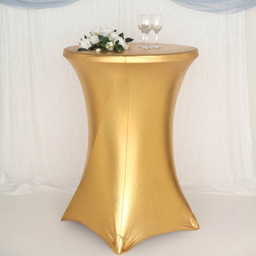 Premium Metallic Gold Spandex Highboy Cocktail Table Cover 32" Día