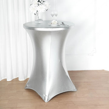 Elegant Metallic Silver Spandex Highboy Cocktail Table Cover