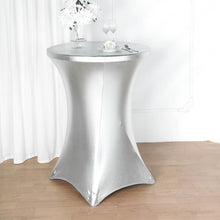 Dia Premium Highboy 32 Inch Metallic Silver Spandex Cocktail Table Cover