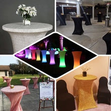 Metallic Shimmer Tinsel Spandex Silver Cocktail Table Cover