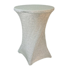 Metallic Shimmer Silver Tinsel Spandex Cocktail Table Cover