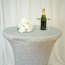 Metallic Silver Shimmer Tinsel Spandex Cocktail Table Cover